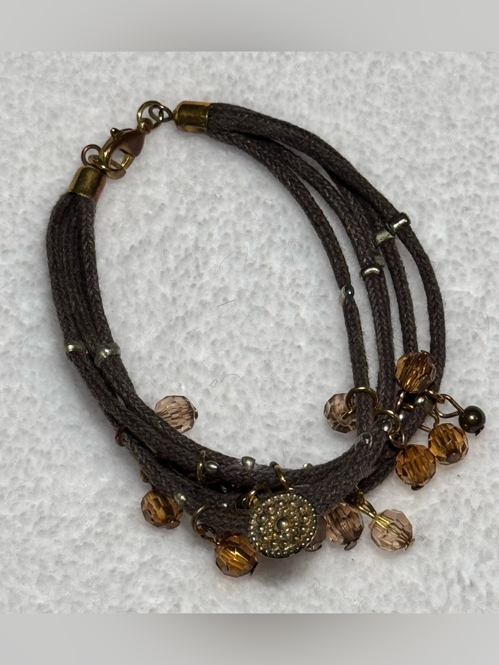 Multi-Strand Braided Fabric Dangly Beads & Charms in Gold-tone & Brown Shades